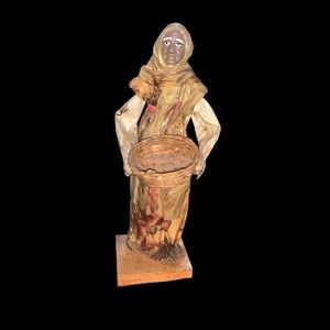 Vintage Mexican Folk Art Paper Mache Woman with Basket